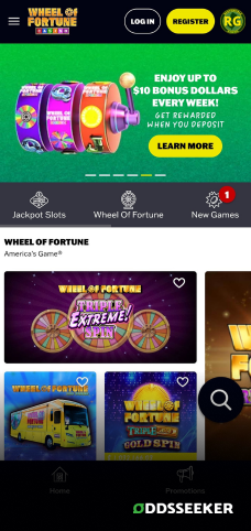 A screenshot of the mobile login page for Wheel Of Fortune